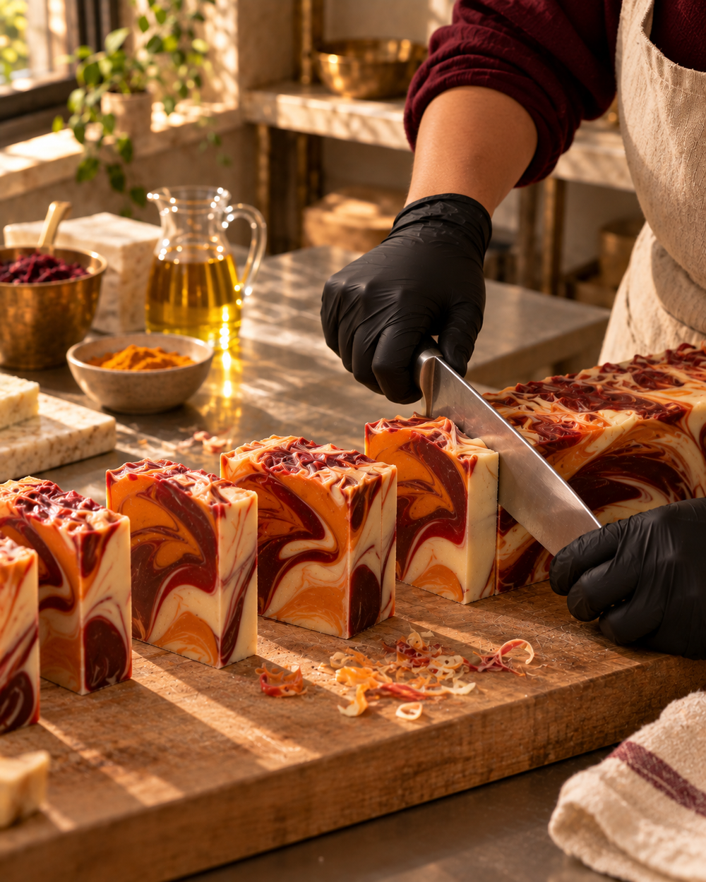 Illustration: cutting cold-process bars by hand.